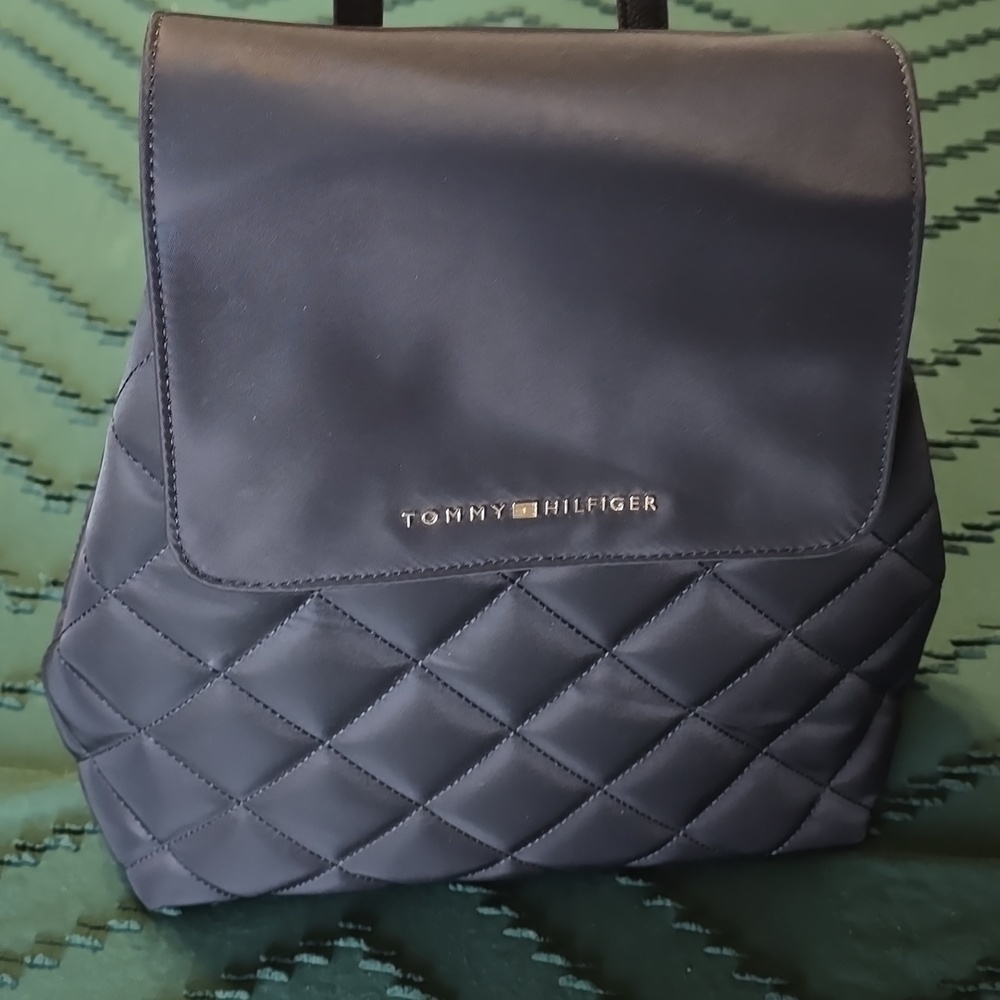 Tommy Hilfiger Quilted Black Backpack with Gold Logo